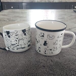 Black and White Cat Print Mugs